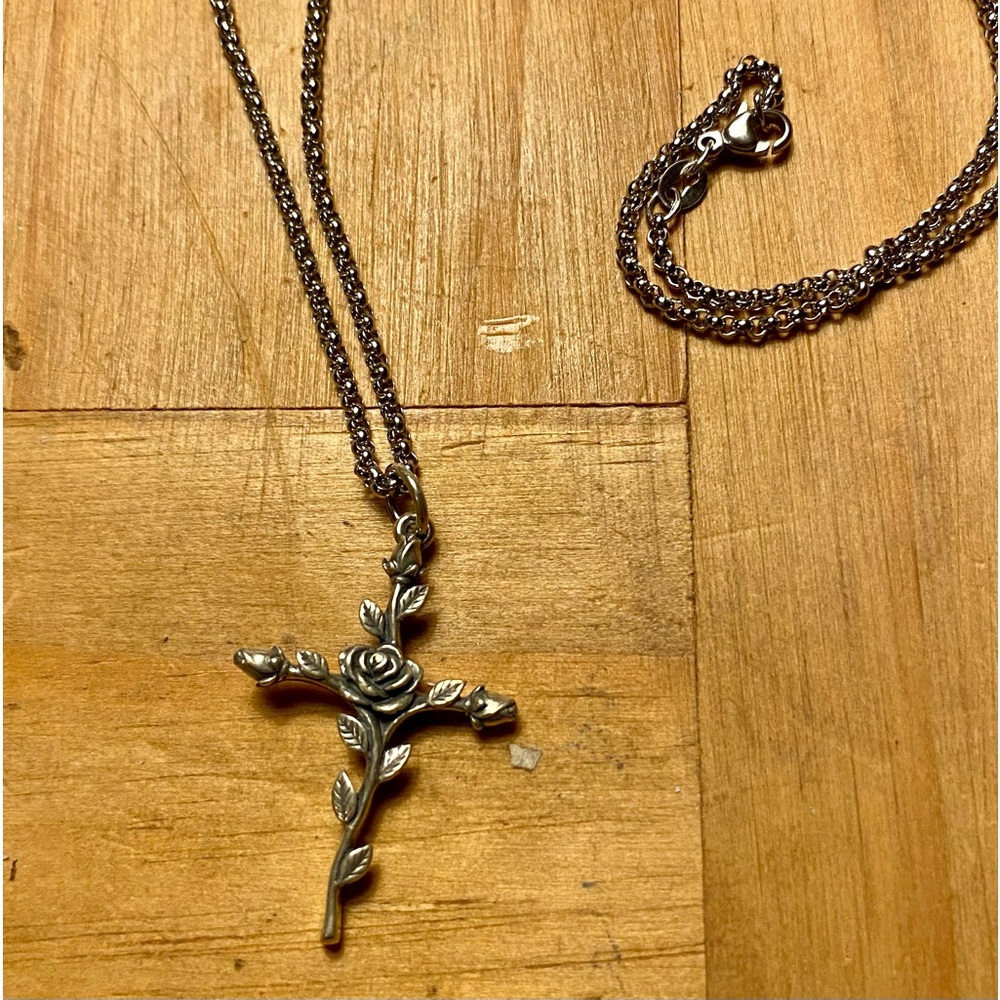 James Avery Rosebud Cross and 18 inch chain sterling silver